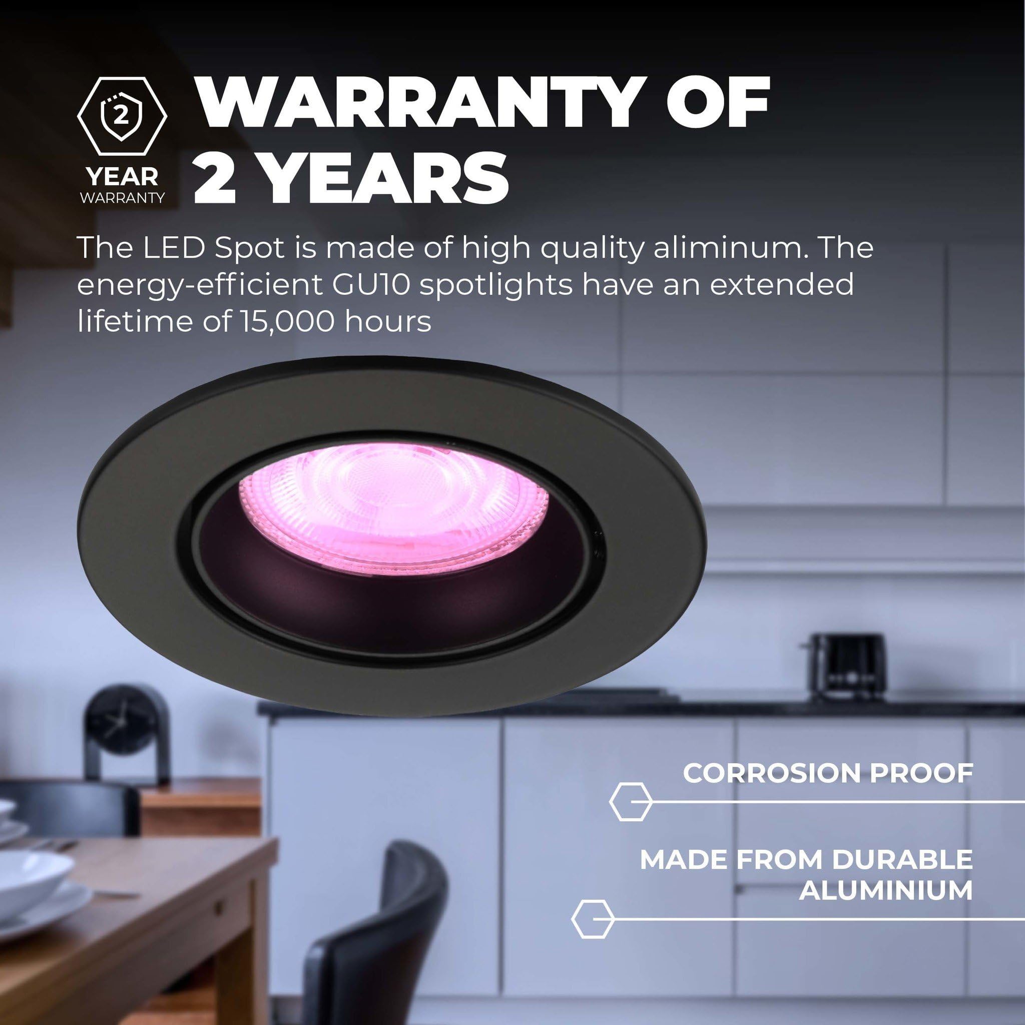 Ledvion - 6X Focos LED Inteligentes Empotrados Rio, Negro, Regulables, Redondo, RGBWW, 2 Años de Garantía
