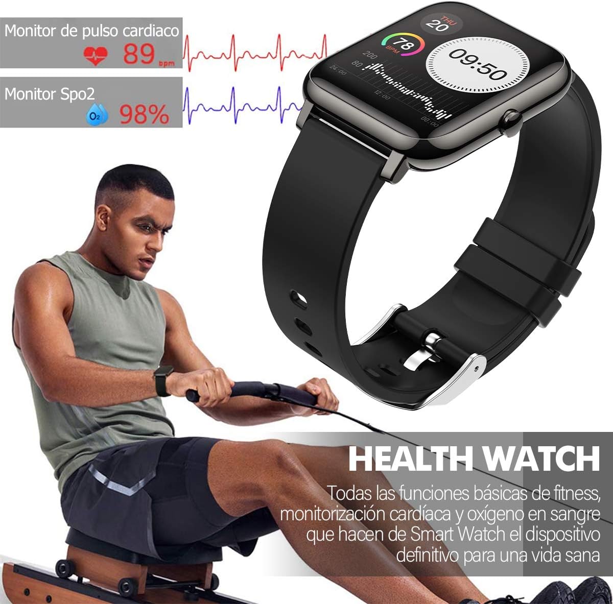 Smartwatch Pulsera Inteligente, MTQ Reloj Inteligente Deportivo, Reloj  Deportivo Pantalla Táctil Impermeable IP67 monitores de actividad con  Pulsómetro y Presión Arterial, Monitor de Calorías, Sueño, Podómetro, GPS  Monitor de Pasos, Reloj con