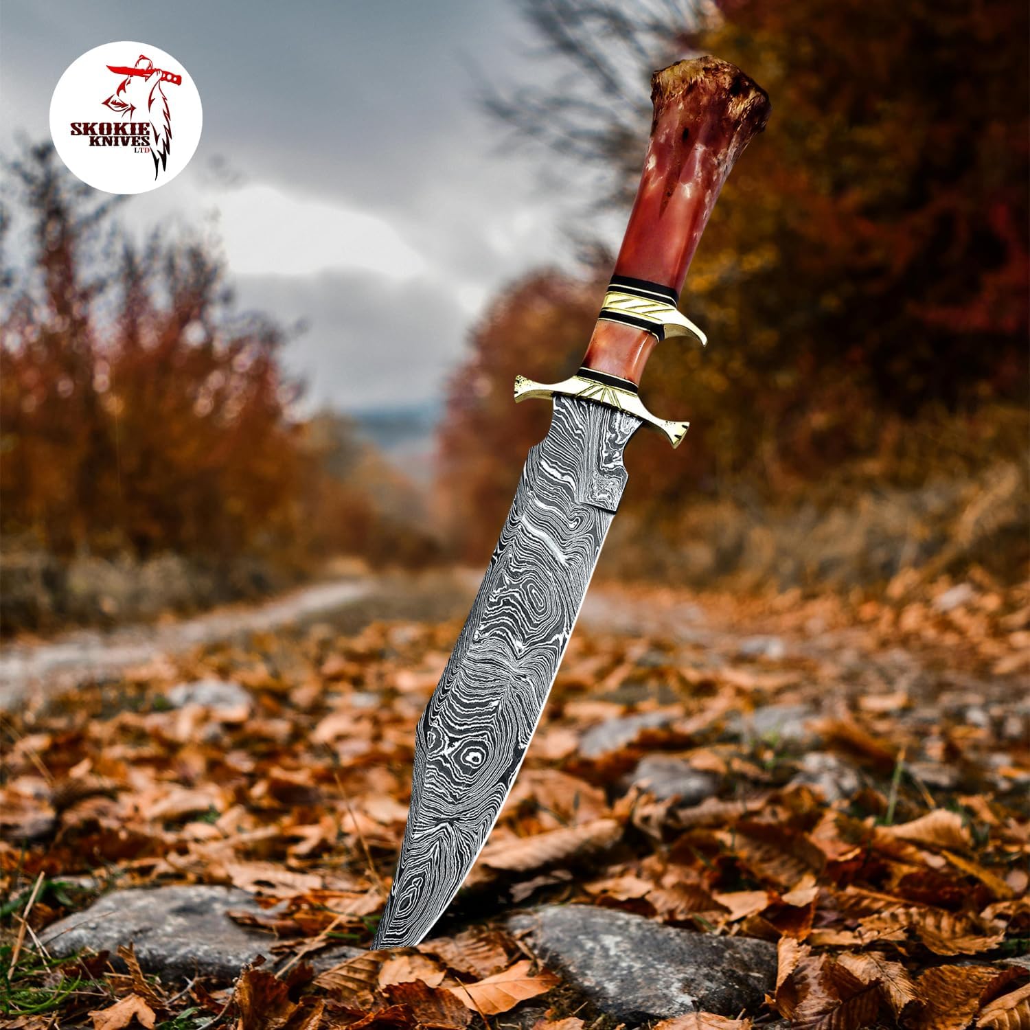 Damascus Knife | Hunting Knife With Sheath | Survival Knife for Camping, Fishing | Ideal Knives for Men | Bowie Knife Made in the USA | Kukri Machete | Camel Bone Handle | 10 Inch Sharp Blade