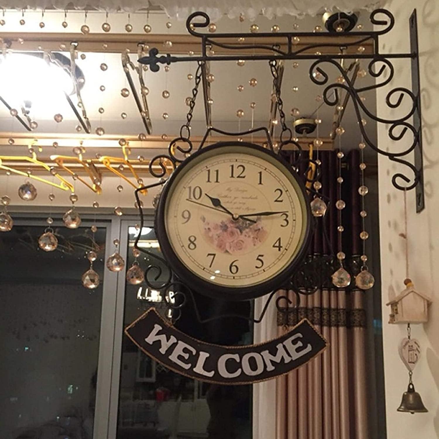 Outdoor Clock Garden Clocks, Double Sided Outdoor Wall Clock Retro Outdoor Clocks Battery Operated Silent （10 Inch）(Color:C)