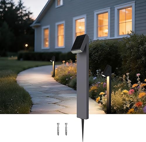 Luz solar para pasarela, luz solar de metal regulable para caminos al aire libre IP65 impermeable, 3000K 500LM luces solares para patio, jardín,