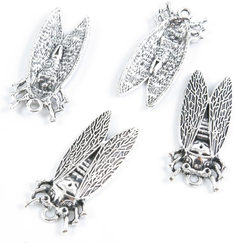 50 Pieces Jewelry Making Charms Antique Silver Tone for Necklace Pendant Bracelet U1PR1 Cicada Cicadidae