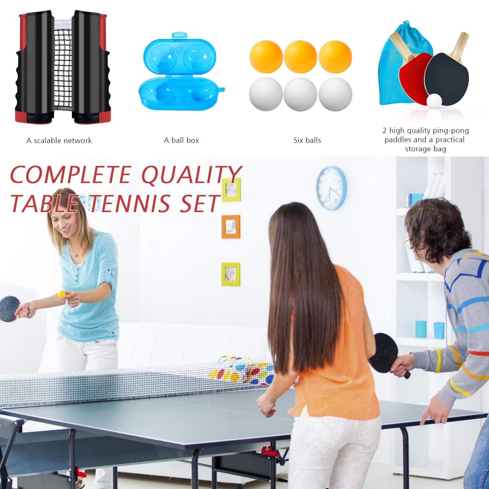 Juego de Raquetas de Ping Pong Plegables Profesional - 2 Raquetas, 6 Pelotas con Caja y Bolsa de Almacenamiento para Deportes de Interior y Exterior