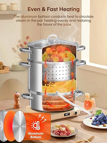 Miniatura 3 de FOHERE Extractor de jugo de vapor de 8.5 cuartos de galón, exprimidor de vapor de acero inoxidable para enlatar frutas y verduras con tapa de