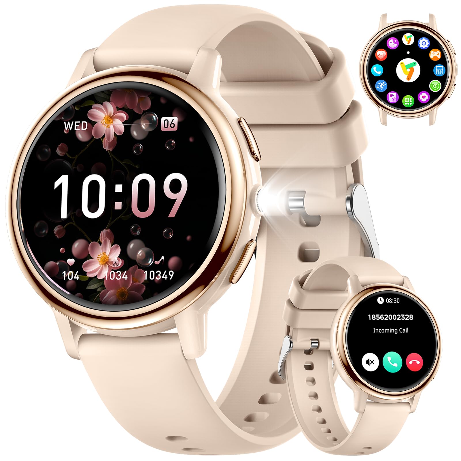 FITFLEX Smartwatch Damen mit Telefonfunktion, 1,26" AMOLED Smart Watch Fitnessuhr Damen mit 120 Sportmodi Sportuhr/Herzfrequenz/Schlafmonitor, IP68 Wasserdicht Fitness Tracker, Android iOS