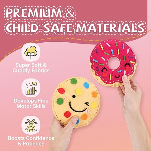 Miniatura 5 de Cymbana Kit de costura para niños, haz tu propio juguete de peluche de fieltro de comida, donas, helado para principiantes, regalos para niñas a
