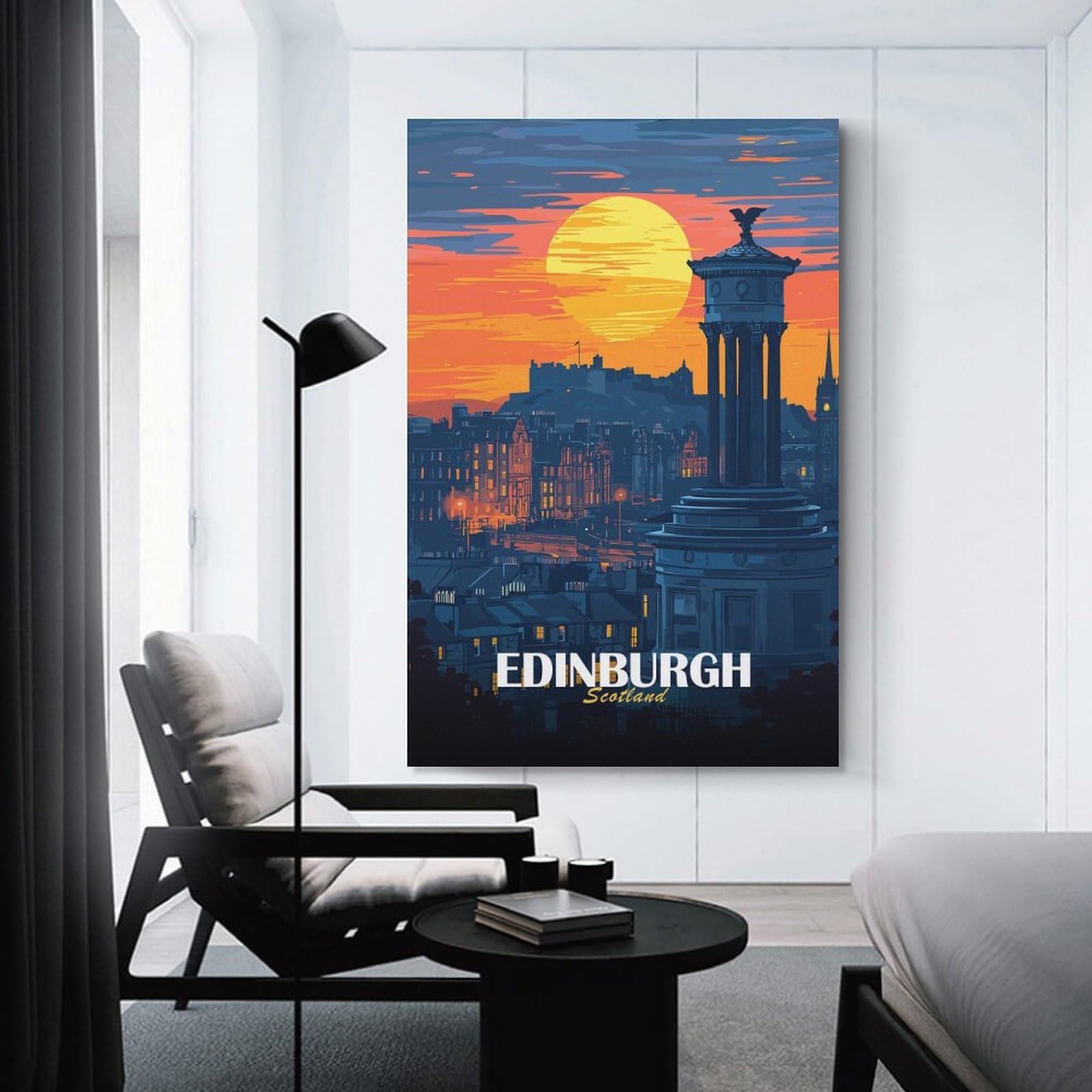 Junmoney Canvas Wall Decor Edinburgh Scotland Cityscape at Sunset, 20x30inch(50x75cm), for Gallery Wall Decor And Room Displays, An Easy Match for Collected Prints