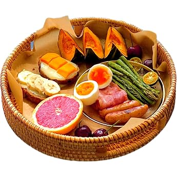 Round Rattan Serving Tray with Cut Out Handles Hand-Woven Decorative Tray Versatile for Breakfast Drinks Snacks and Candles Ideal for Coffee Table