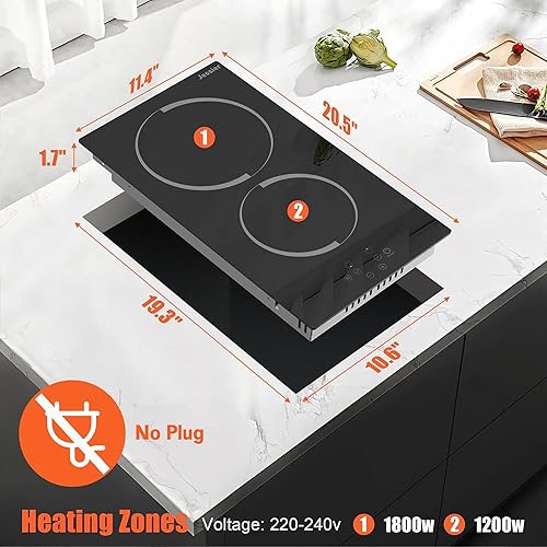 Miniatura 6 de Estufa eléctrica Jessier de 12 pulgadas - 2 quemadores, estufa de sobremesa y estufa integrada de cerámica, estufa eléctrica de vidrio con marco