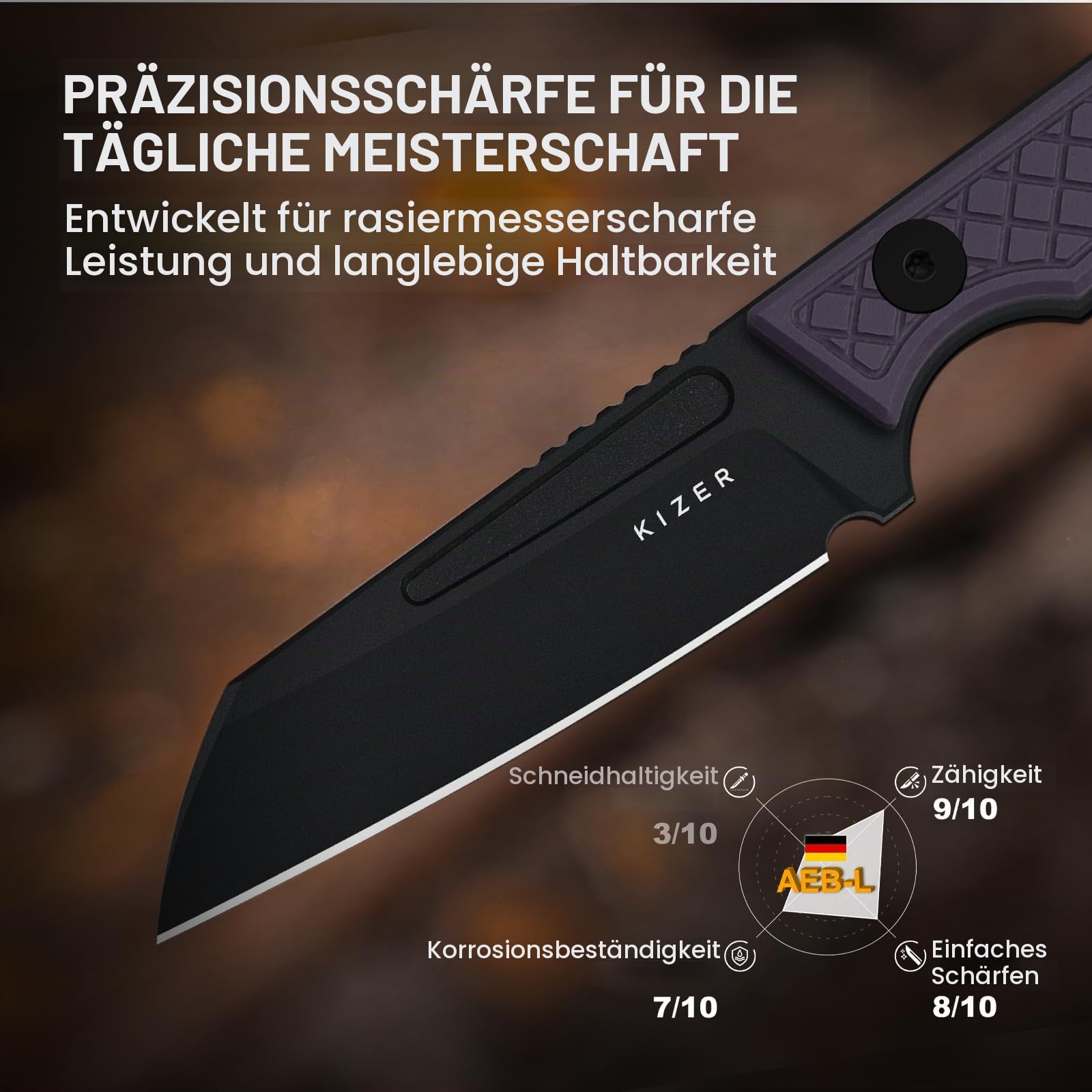 Kizer Phasmids Full Tang Outdoor Survival Messer mit G10 Griff, 1079A1