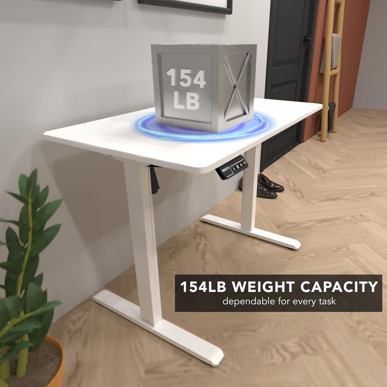Mount-It! White Standing Desk 48x24 – Electric Height Adjustable Sit to Stand Desk with Memory Presets, Ergonomic Home Office Table, White Frame with White Splice Board Top
