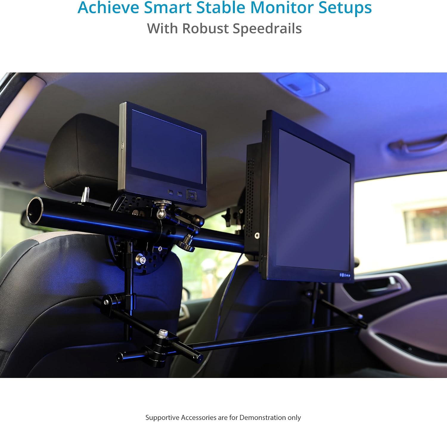 PROAIM Universal Backseat Monitor Control System for in-Car Rigging. Adjustable Double -Seat System Mount Monitor/Wheel/Joystick. Offers Monitoring of Car Chasing Sequences (P-BKST-02)