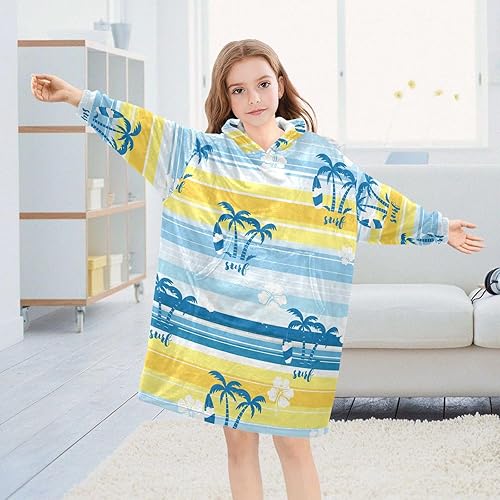 Miniatura 5 de Summer Windsurf Wearable Blanket Hoodie for Kids, 3-14 YR Girl Boy Sherpa Blanket Sweatshirt With Pocket