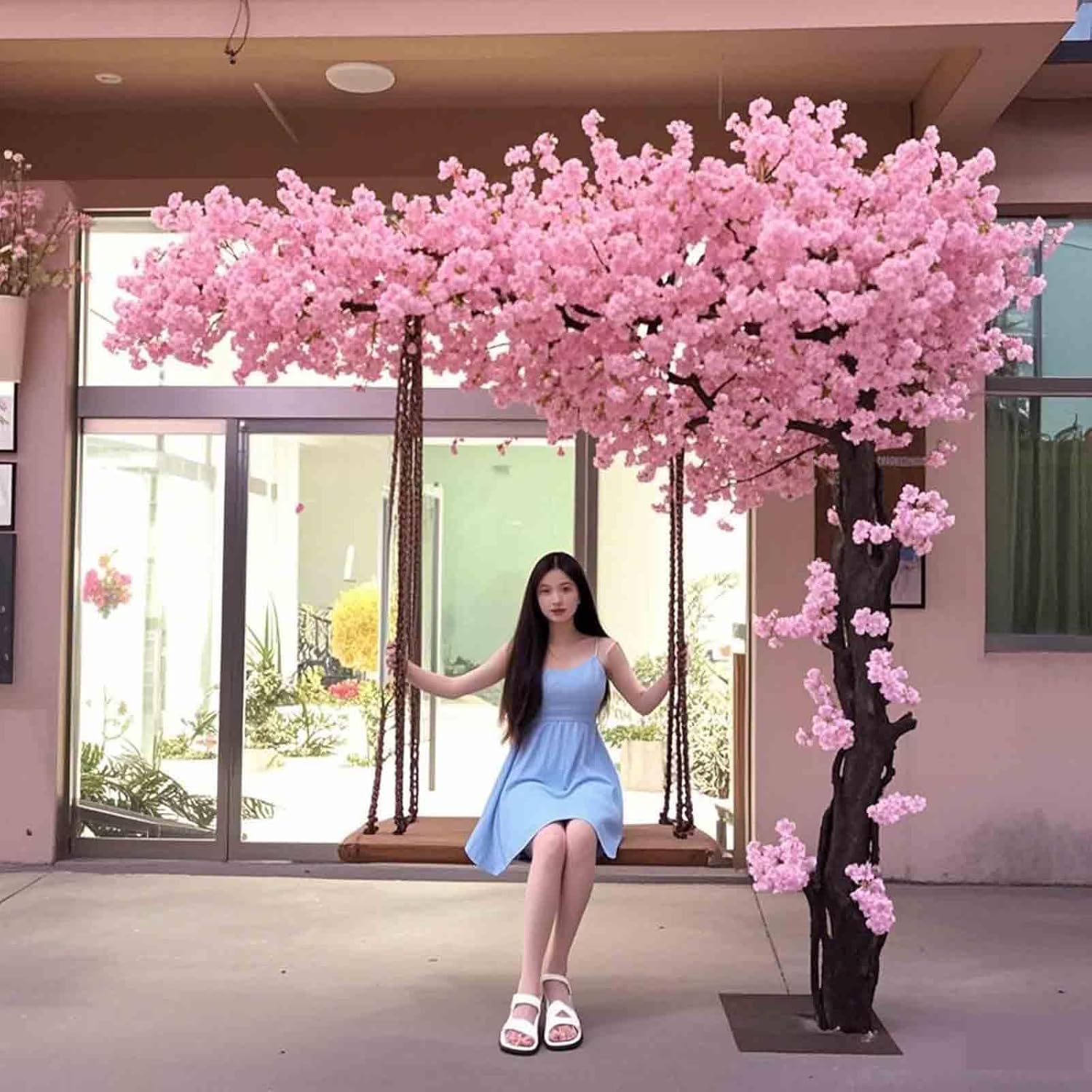 Artificial Cherry Blossom Trees, Dense Artificial Peach Tree, Large Light Pink Handmade Vintage Cherry Blossom Tree for Indoor Outdoor Party Wedding(5.9x4.9Ft)