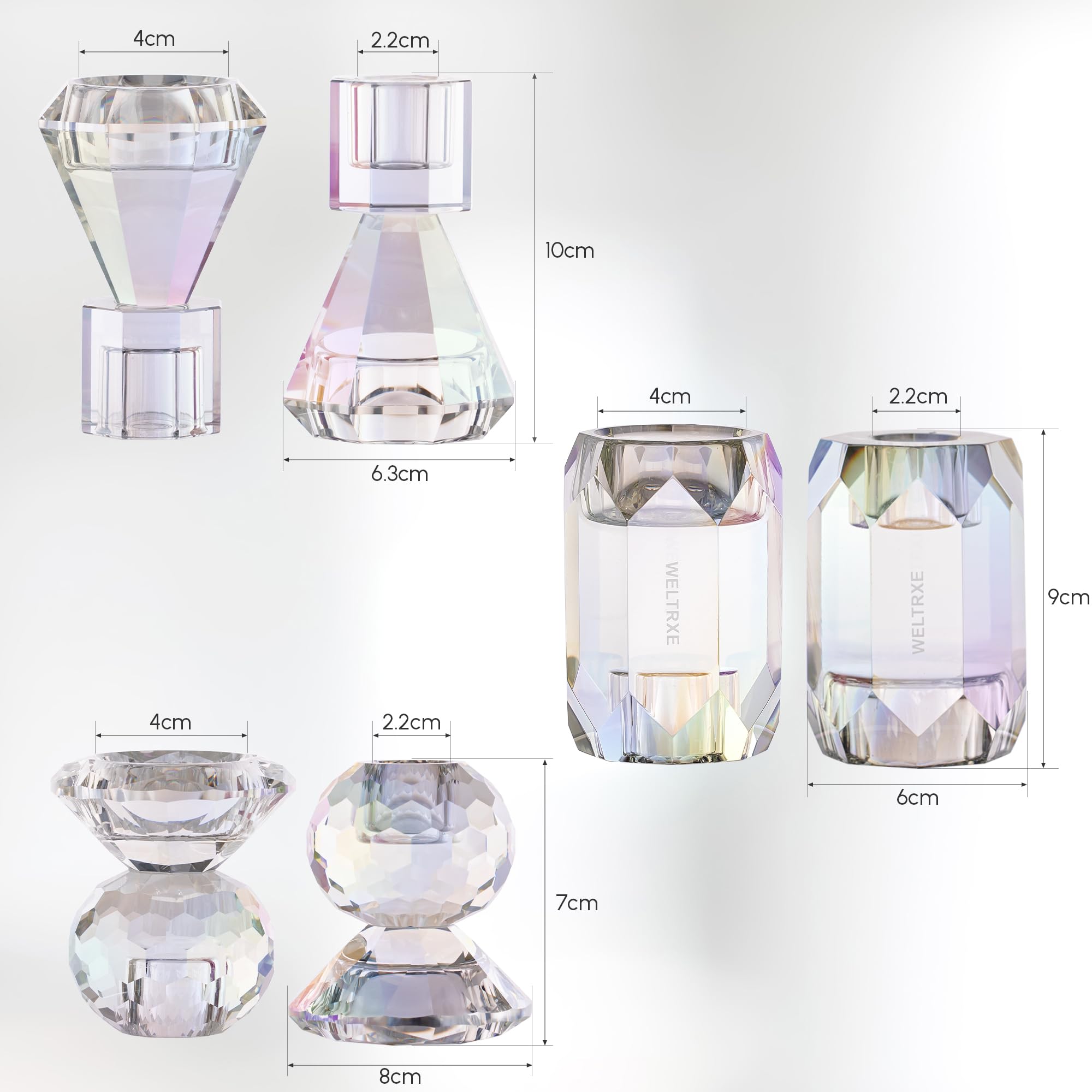 WELTRXE Lot De 3 Bougeoirs En Cristal - Design 2 En 1 Pour Bougies Bâtons Et Chauffe-Plat - Champagne