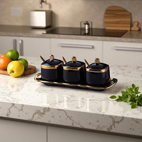 Miniatura 9 de Azucarero rojo con tapa y cuchara, tarros de cerámica para condimentos, recipiente para especias con bandeja, cuencos de azúcar y sal, recipientes