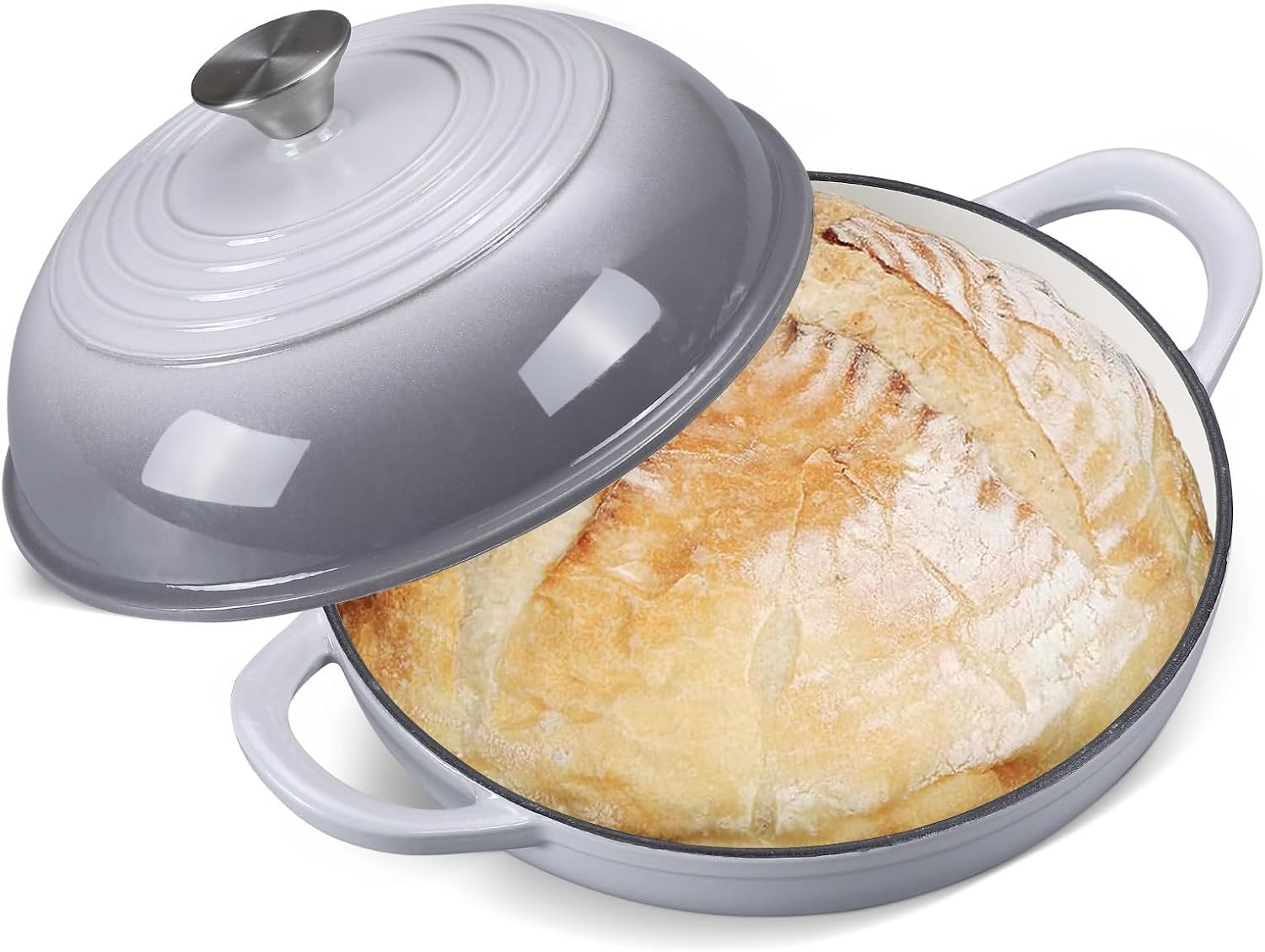 6QT Enameled Cast Iron Round Bread Oven, Sourdough Dutch Oven, Gray