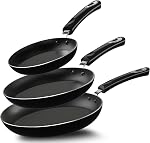KICHLY Nonstick Frying Pan Set, 3 Piece Induction Bottom Chef's Pan, 8 Inches, 9.5 Inches and 11 Inches Cookware Set, Black
