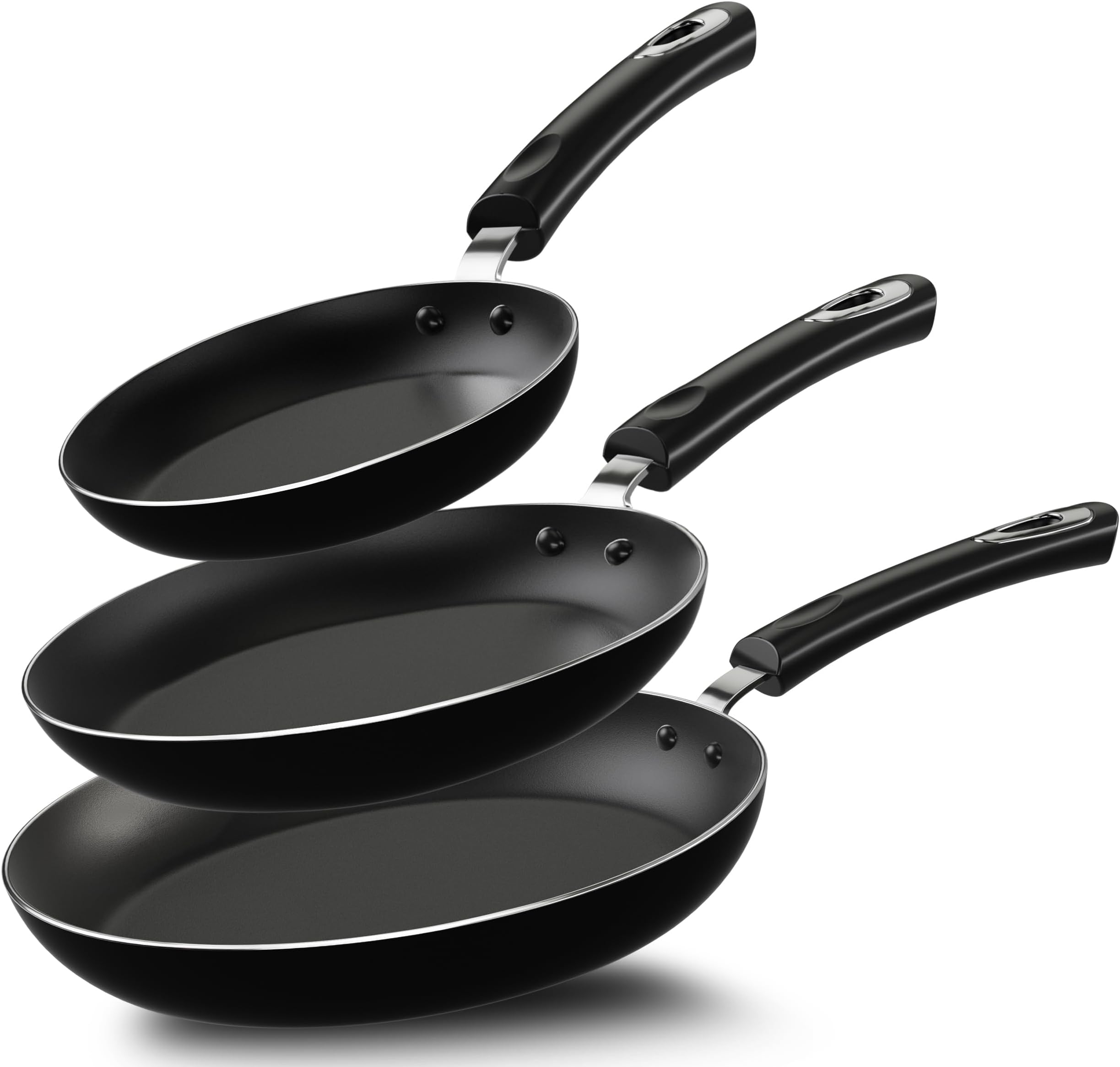 Induction Hob Pan Sets Non Stick, 3 Pcs Fryingpans, Professional Chefs Kitchen Cookware, 20cm, 24cm, and 28cm (Black, 1 Pack of 3)