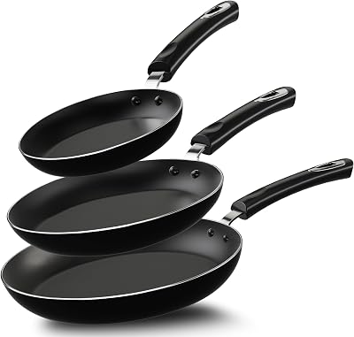 KICHLY Nonstick Frying Pan Set, 3-Piece Induction Cookware Set, Black