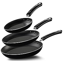 KICHLY Set Padelle antiaderenti in alluminio – set padella 3 pezzi induzione fondo, 20cm, 24cm e 28cm, nero