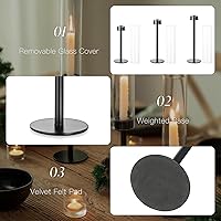 Vista 3 de Candlestick Candle Holder Black Hurricane: Candeldo Taper Candle Holders Glass Table Centerpiece Set of 3 Fireplace Candles Stand Modern Decoration
