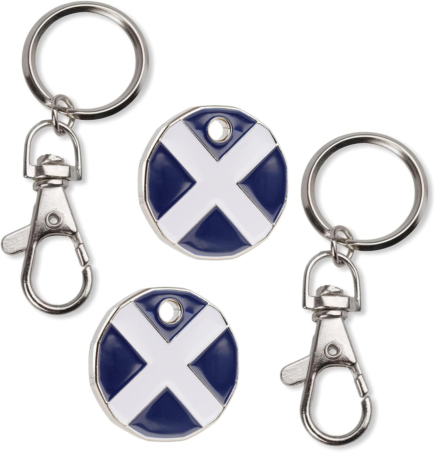 Fabulouz 2pc New Shape 12 Edge Sided Shopping Trolley Token £1 Coin Pound Shopping Cart Key Ring Clasp Supermarket trolly Locker Gym Keyring coins Gift (ST.ANDREW FLAG)