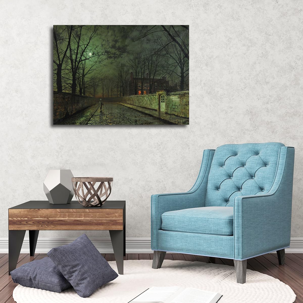 CHERHERART Srebrne płótno księżycowe malowanie drukuje tajemnicze i spokojne nocne płótno oprawione zdjęcie do salonu i biura 40 x 60 cm
