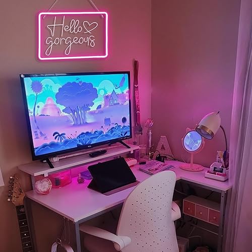 Vista 27 de Lucunstar Letrero de neón con texto en inglés "You're Like Really Pretty Neon", luz LED de neón rosa para decoración de pared, letrero de luz