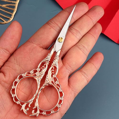 Miniatura 3 de Jasni Tijeras de Bordado Bonitas de 5 Pulgadas Pequeñas para Costura y Artesanía Acero Inoxidable Mango Vintage de Flor de Durazno para Herramientas
