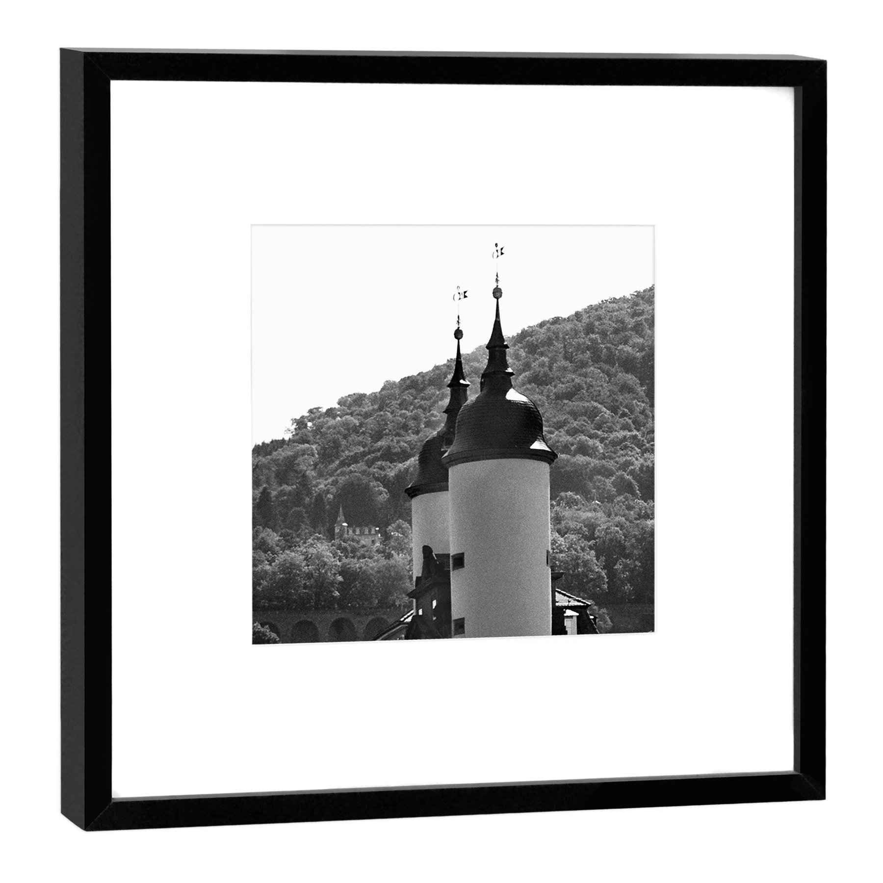 Photographie ancienne Heidelberg et cadre en bois noir 52 x 52 cm de décoration murale