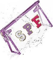 Vista 9 de COSHAYSOO Bolsa de Maquillaje Transparente con Protección Solar, Bolsa de Protector Solar con Parches de Letras, Accesorios Esenciales de Playa