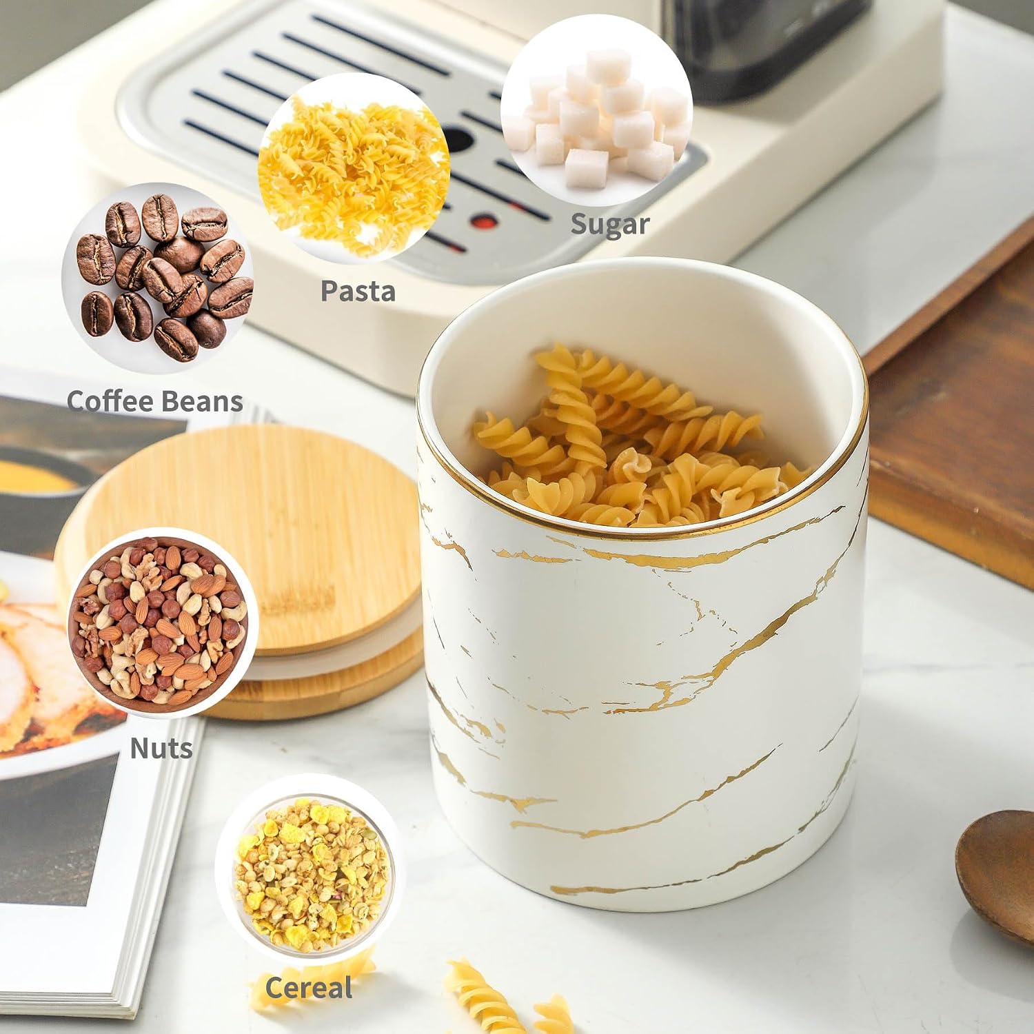 Food Storage Jar Strong Ceramic Storage Canisters with Airtight Seal Bamboo Lid Modern Design Seal Damp-Proof Kitchen Jar for Coffee, Tea,coffee image 5