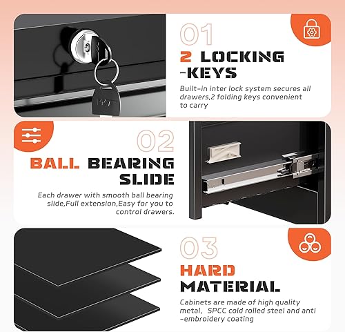 Miniatura 5 de INTERGREAT Archivador de 4 cajones, archivador lateral con cerradura, archivador de oficina de metal con marco ajustable para archivos legales,