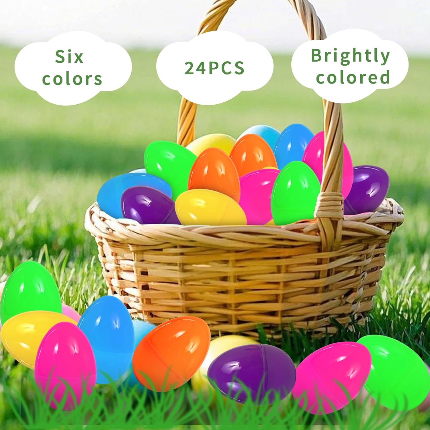 UOUYOO Empty Easter Eggs 2.3" Colorful Bright Plastic Easter Eggs for Easter Egg Hunt, Suprise Egg, Easter Hunt 24Pcs