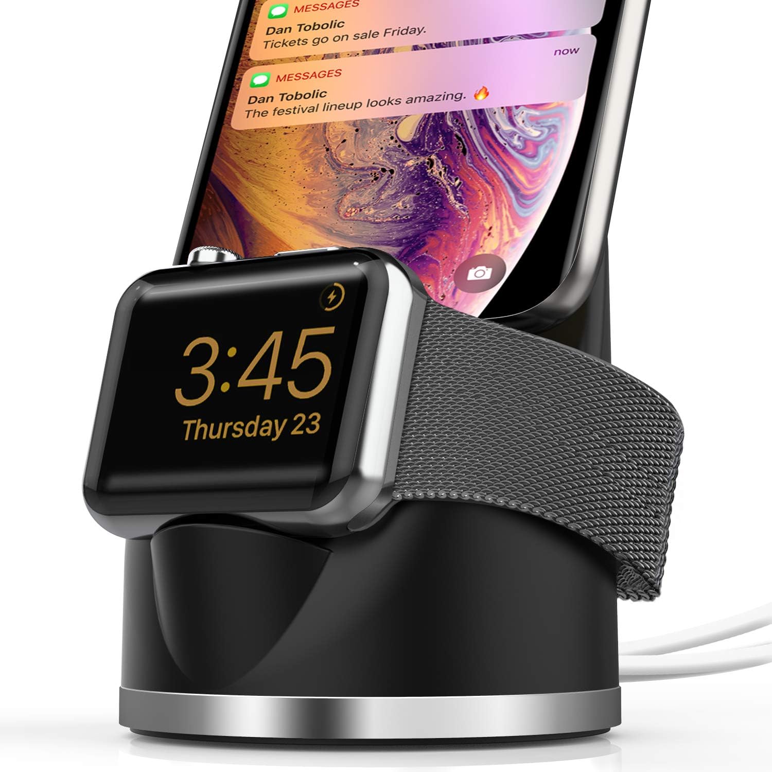 Charging Stand Compatible with iWatch 4, Airpods iPhone Xs/XR/X Max/X /8 /8Plus /7 /7Plus /6s /6s /5 Plus Dock, 2 in 1 Charging Dock for iWatch Series 4/3/2/1/-Black