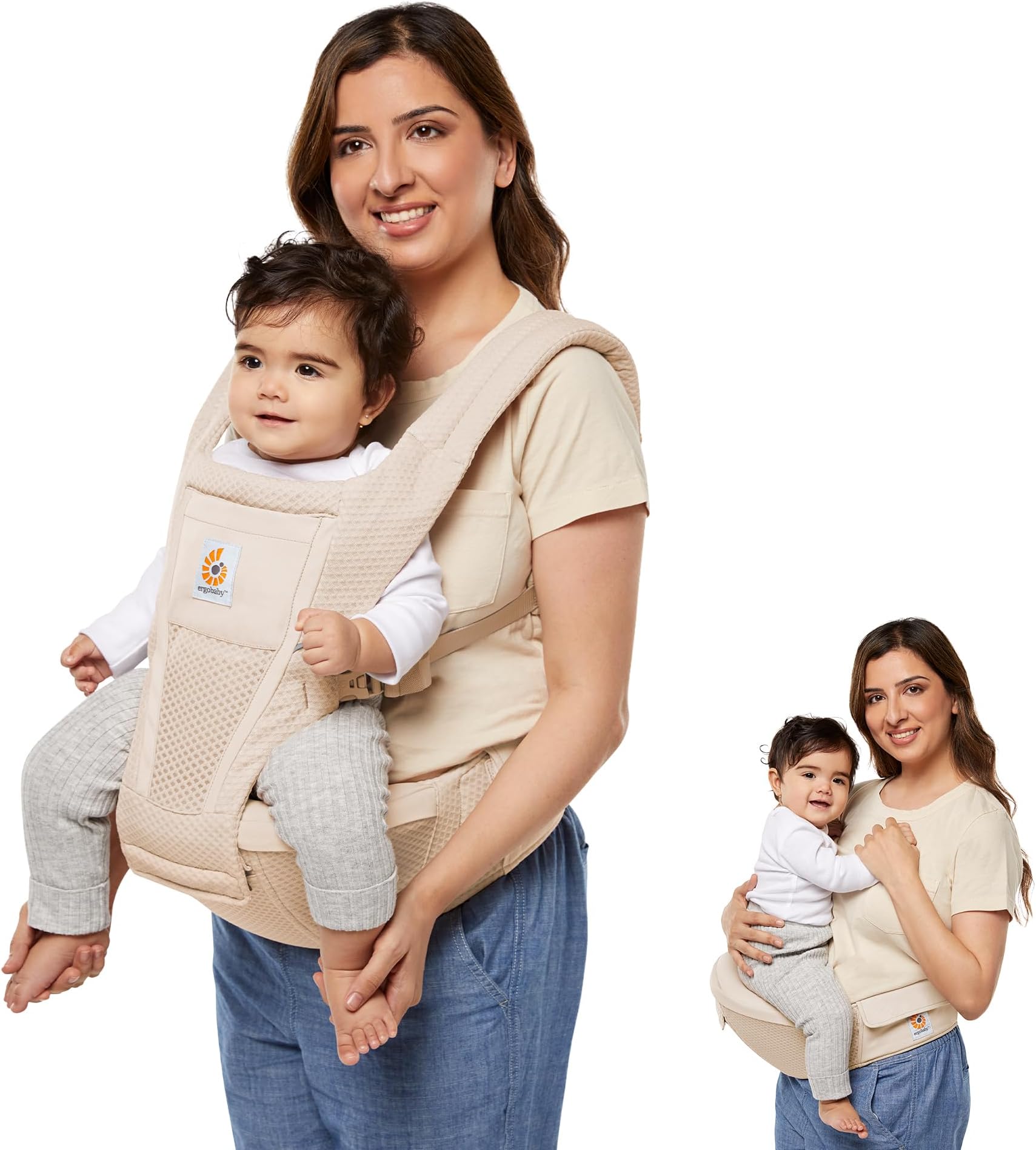 Alta Hip Seat Baby Carrier for Babies & Toddlers 4-48 Months (12-45 lbs) - 3-Position Convertible Ergonomic Baby Carrier with Storage Pocket, Sun Hood, Hip-Healthy Positioning - Natural Beige