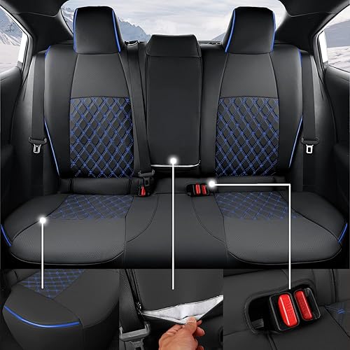 Miniatura 4 de GIANT PANDA Juego completo de fundas de asiento de automóvil personalizadas para Toyota Corolla L LE 2020 2021 2022 de piel sintética, (negro y azul)