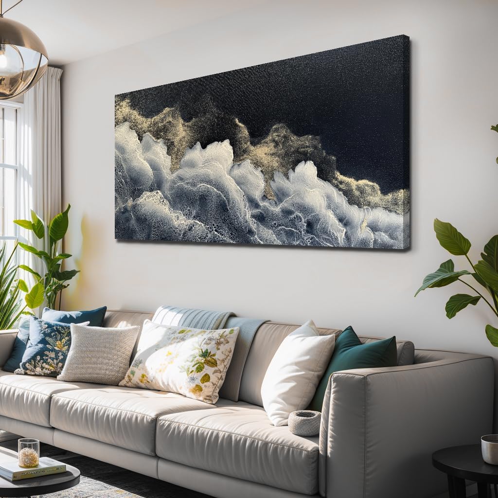 Wall Art Abstract Seascape Ocean Artwork Black and White Art Canvas Prints for Living Room Bedroom Dining Room Home Office Decor 20"x40"(50CMx100CM)