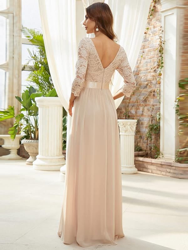 Ever-Pretty Women's A-Line Mother of Bride Dresses Long Sleeve Empire Waist Lace Long Formal Evening Dress Blush Pink US10 by Ever-Pretty - Image 3