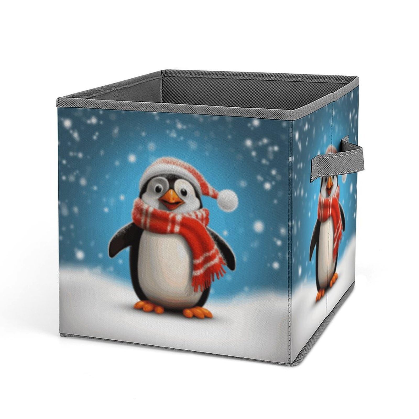 JTREHY Christmas Funny Penguin Storage Bins Sturdy Large Capacity Folding Sorting Boxes Convenient Stable Storage Box Collapsible Fabric Storages Cubes Organizer with Handles