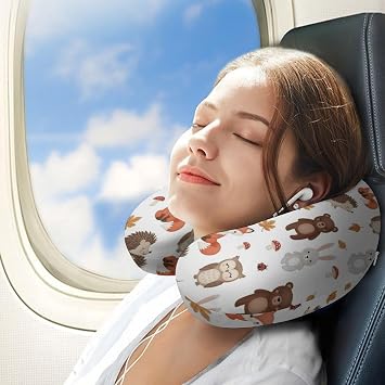 U-Shaped Soft Cute Woodland Animals Neck Support Travel Pillow for Women and Men Home, Office Napping, Long Flight, Daily Life Use