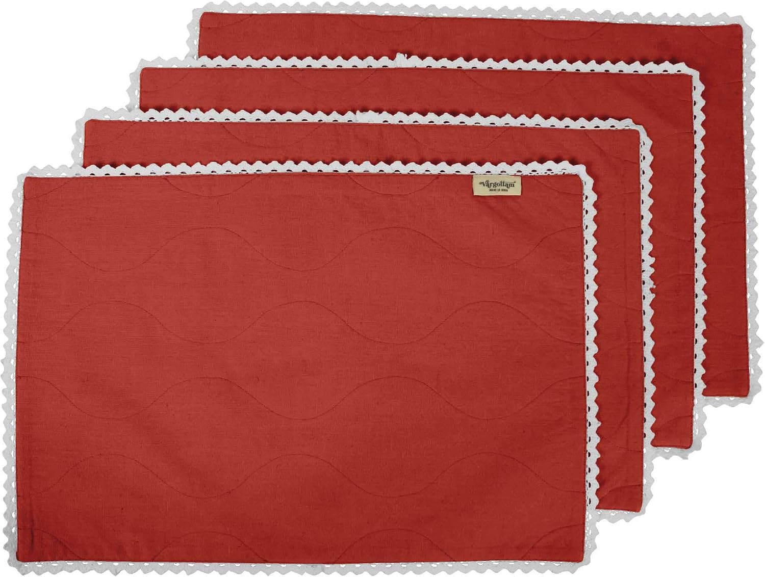 Red Home Decor Cotton Flex Reversible Fabric White Lace Placemats Table Dining Mats-Set of 4