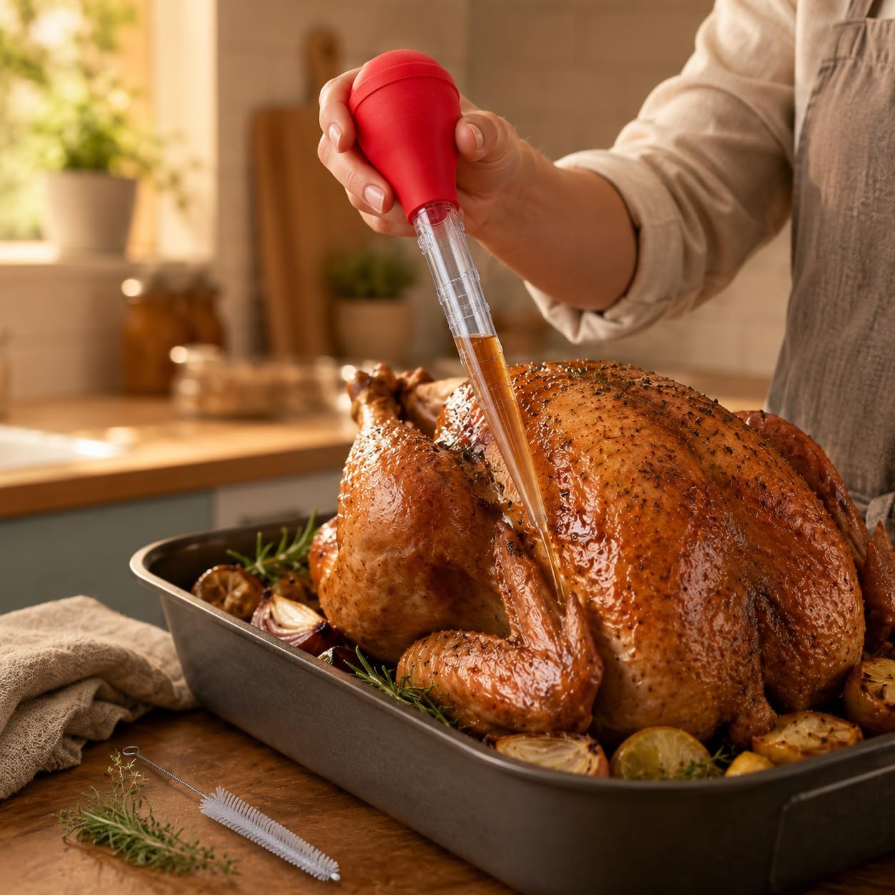 Handy Housewares Deluxe Turkey Baster with Cleaning Brush