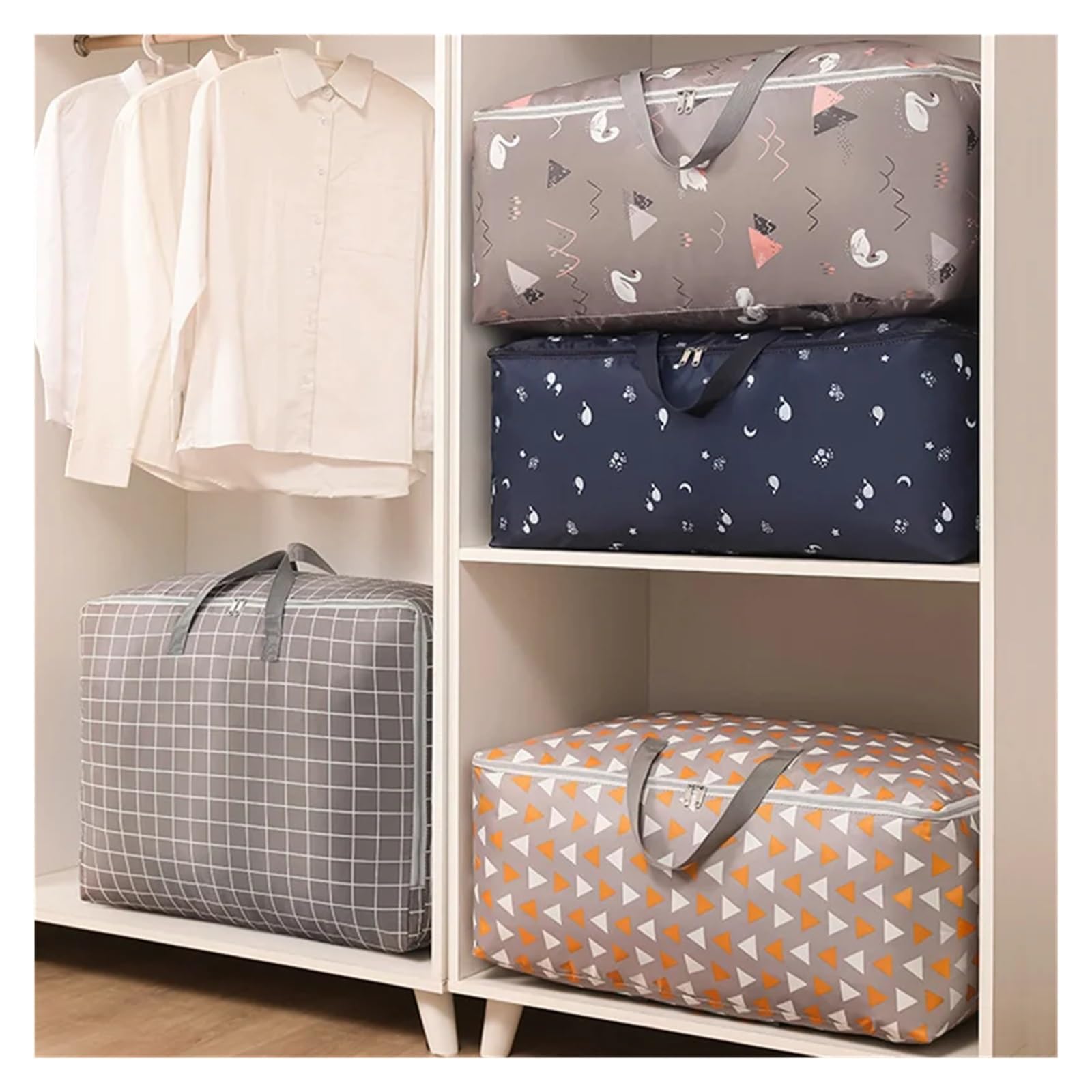 Aufbewahrungstasche für Kleidung, Zusammenklappbare Aufbewahrungsboxen und Stofftaschen aus mehrfarbigem Stoff for Kleidung(Beige-13)