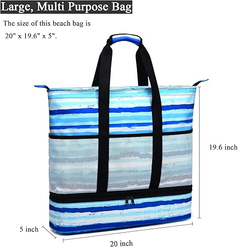 Miniatura 3 de Octsky Bolsas de playa con enfriador para mujer, impermeable, a prueba de arena, con cremallera, bolsa grande para piscina, 9 bolsillos