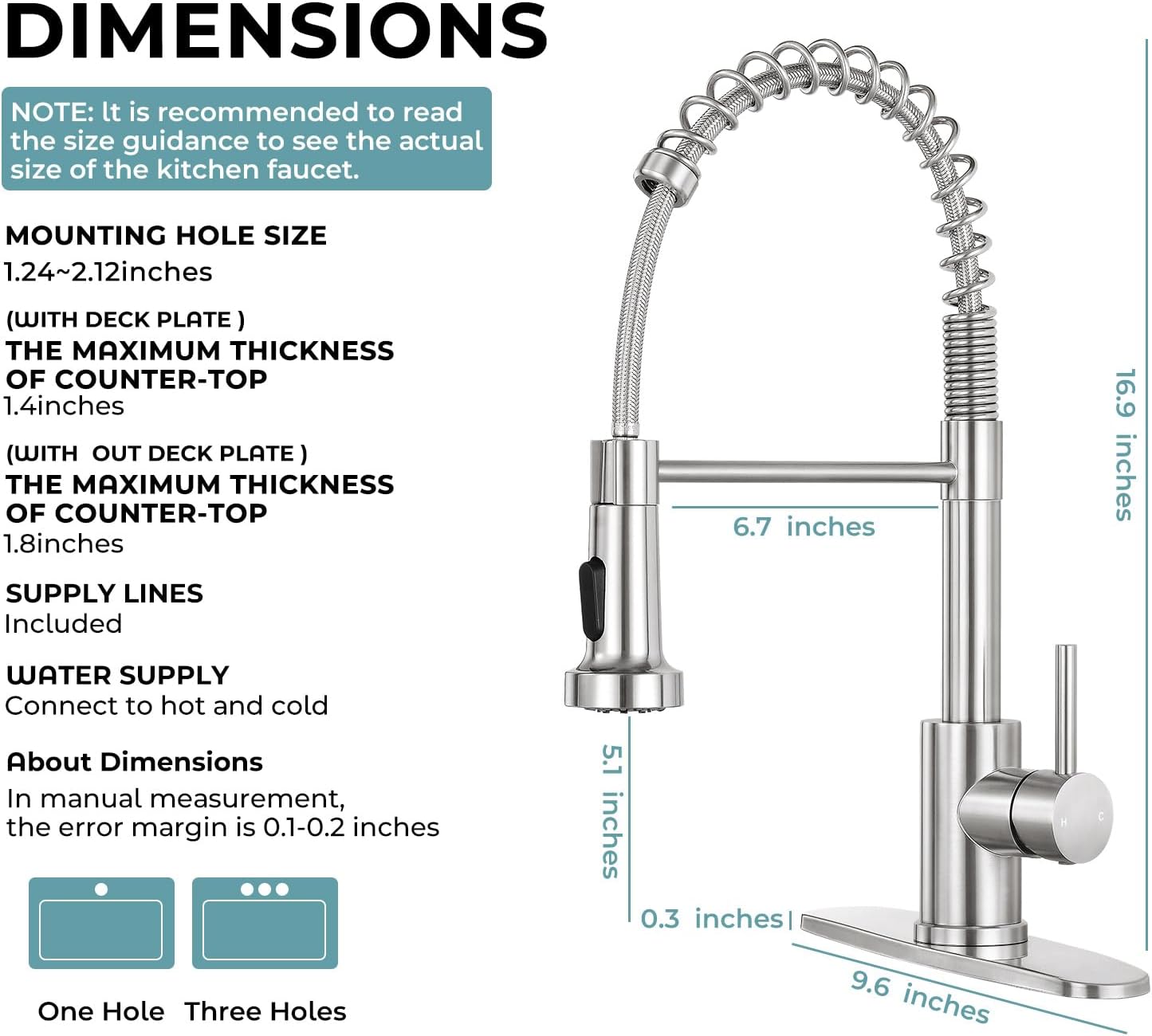 Kitchen Faucet with Pull Down Sprayer,Commercial Single Handle Stainless Steel Kitchen Faucets with Deck Plate (Brush Nickel)