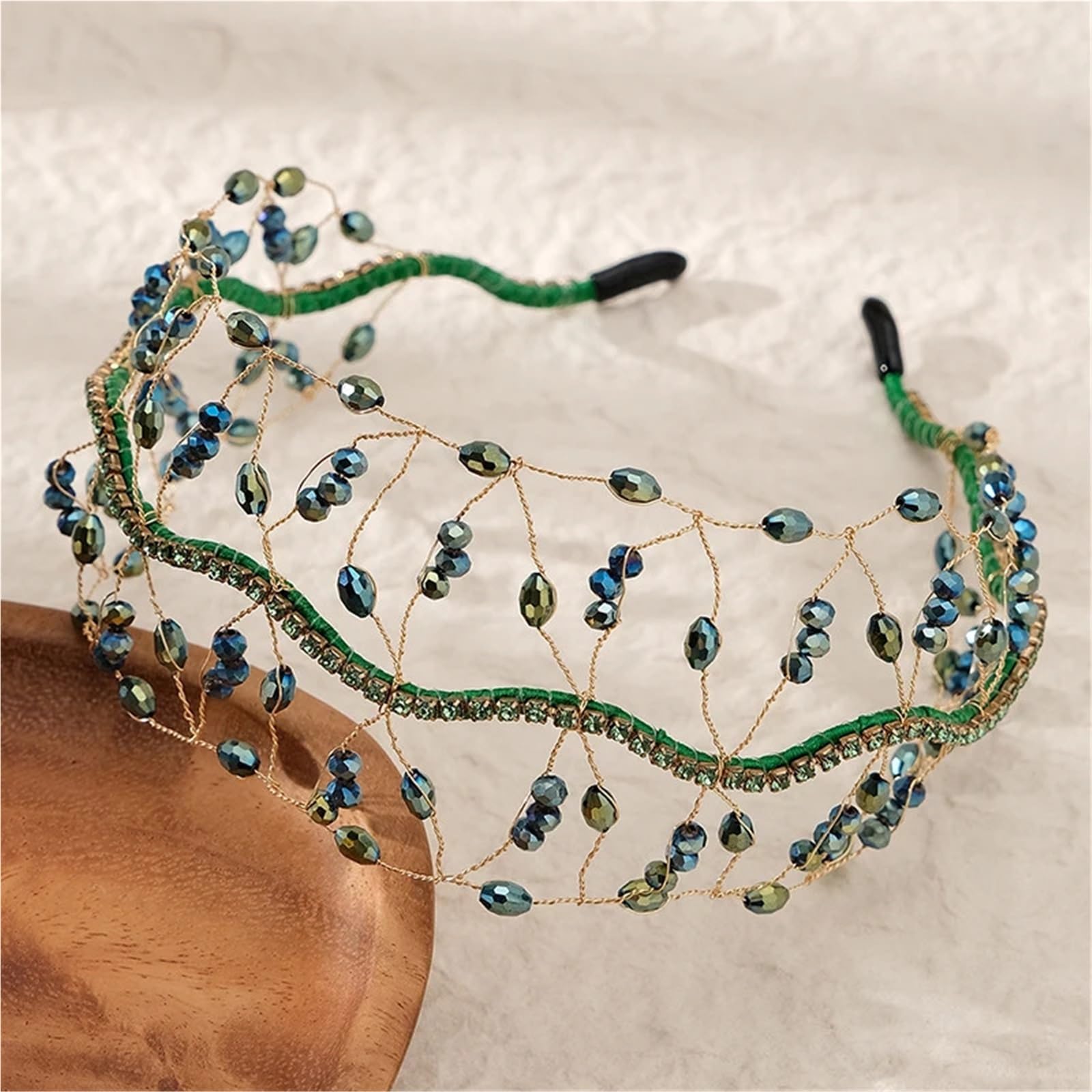 Frauen Kristall Perle Braut Stirnband Hochzeit Kopfschmuck for Haar Zubehör für Bräute(Black)