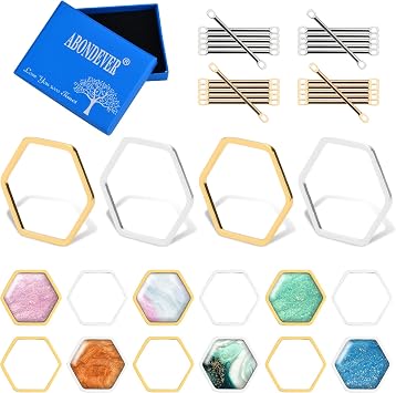 70Pcs Brass Charms for Jewelry Making Hexagon Hollow Frame Earring Finding Connector Necklace DIY Making Bar Links Connectors 18K Gold Plated Linking Ring DIY Crafts