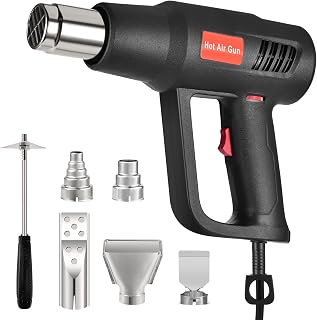 Heat Gun, 1600W Hot Air Gun Kit, Variable Temperature 122℉-1202℉(50℃- 650℃) Heat Gun for Heat Shrink, heatgun with 6 Nozzles Attachments for Crafts, Shrinking PVC, Stripping Paint, Remove Stickers